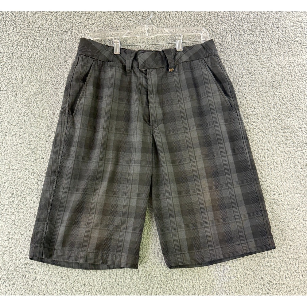 Fox Shorts Mens Size 32 Gray Plaid Flat Front Casual Outdoor Summer 11.5"
